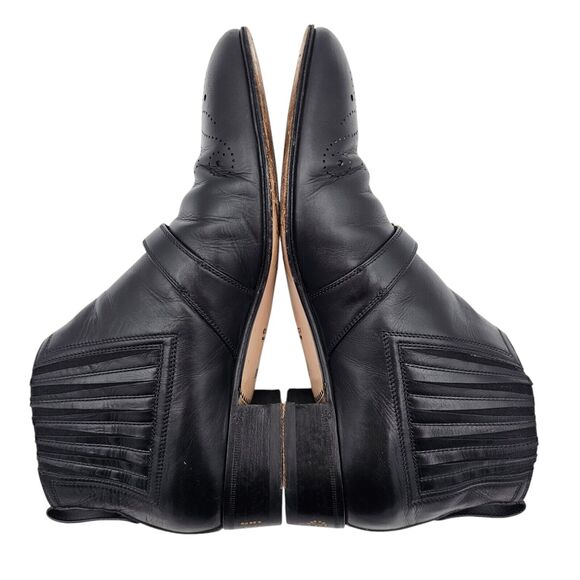 Gucci Worsh Black Leather Chelsea Ankle Boot Size 38.5 US 8.5 Gold Buckle Brogue - Picture 5 of 11